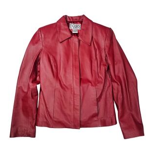 Clio Vintage 90s Petites Leather Full Zip Blazer Jacket Burgundy Red‎ Womens 4 P